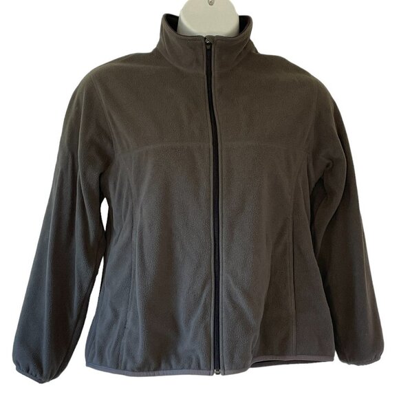 Lands' End Grey Microfleece Women's Windcheck Jacket with Navy Mock Neck 16 - Picture 6 of 10